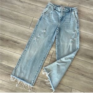 Free People We The Free Wide Leg High-Rise Light Wash Distressed Denim Jeans